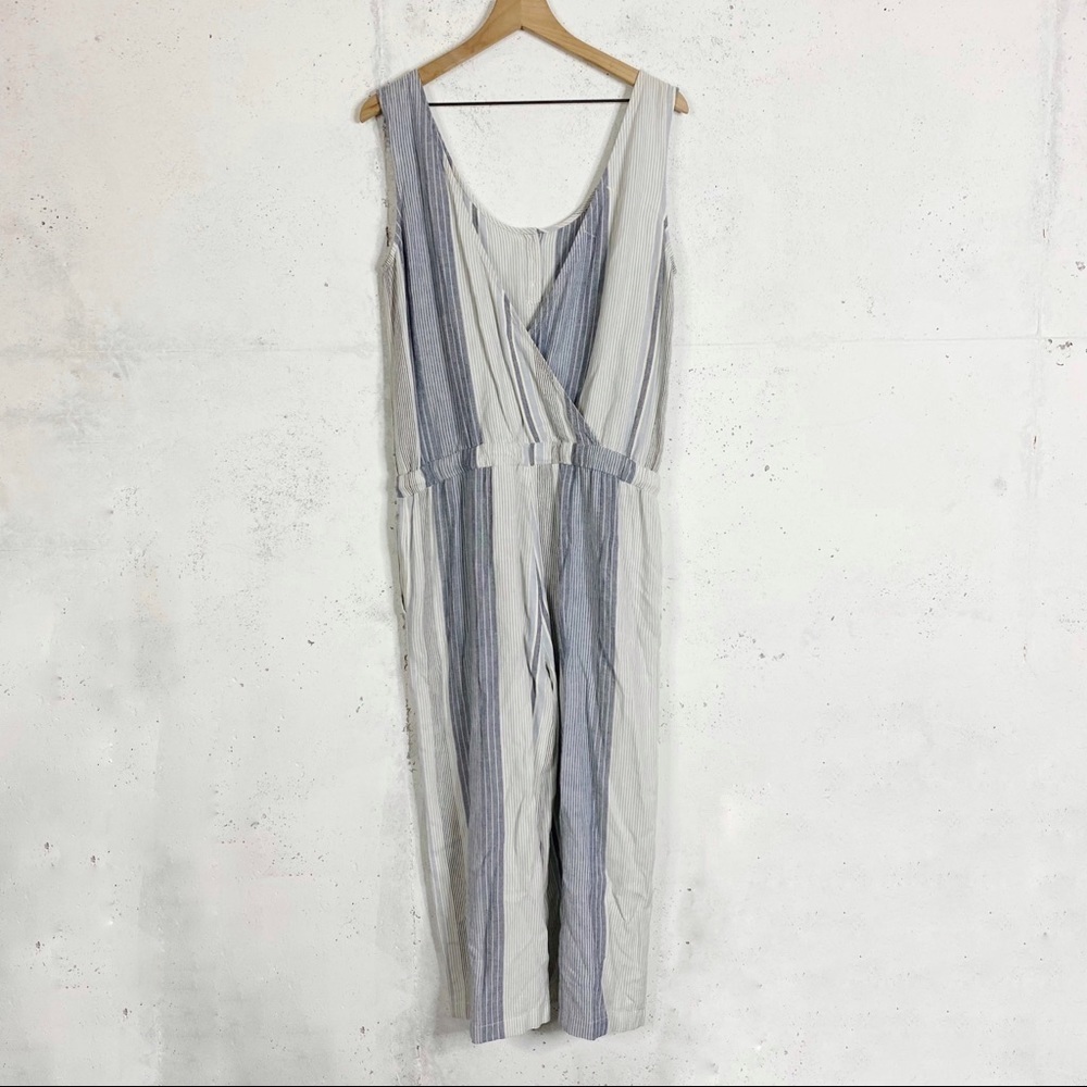 Cloth & Stone Striped Faux Wrap Button Sleeveless Wide Crop Leg Jumpsuit - Picture 2 of 5
